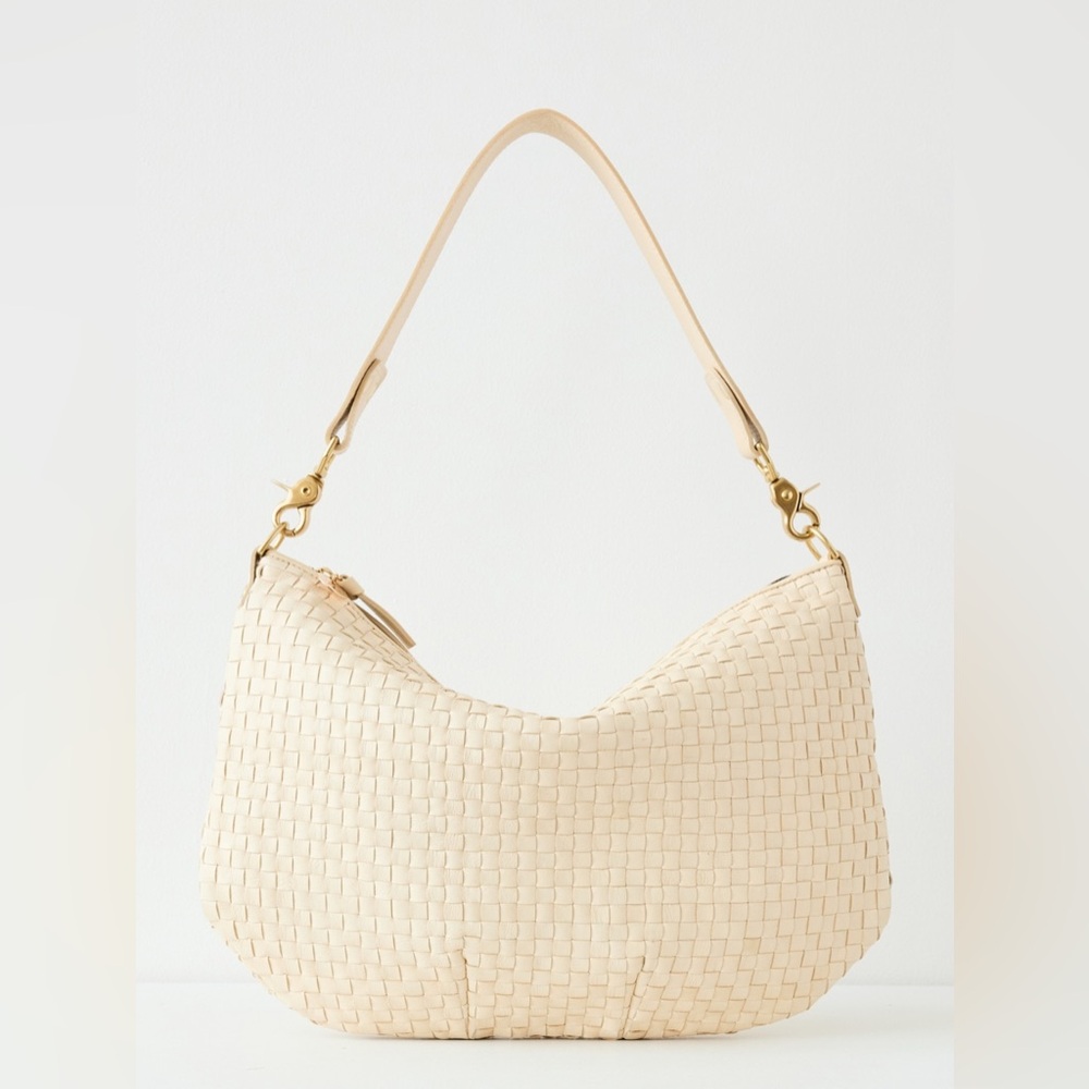 Clare V Woven Leather Moyen Messenger Bag In Cream
